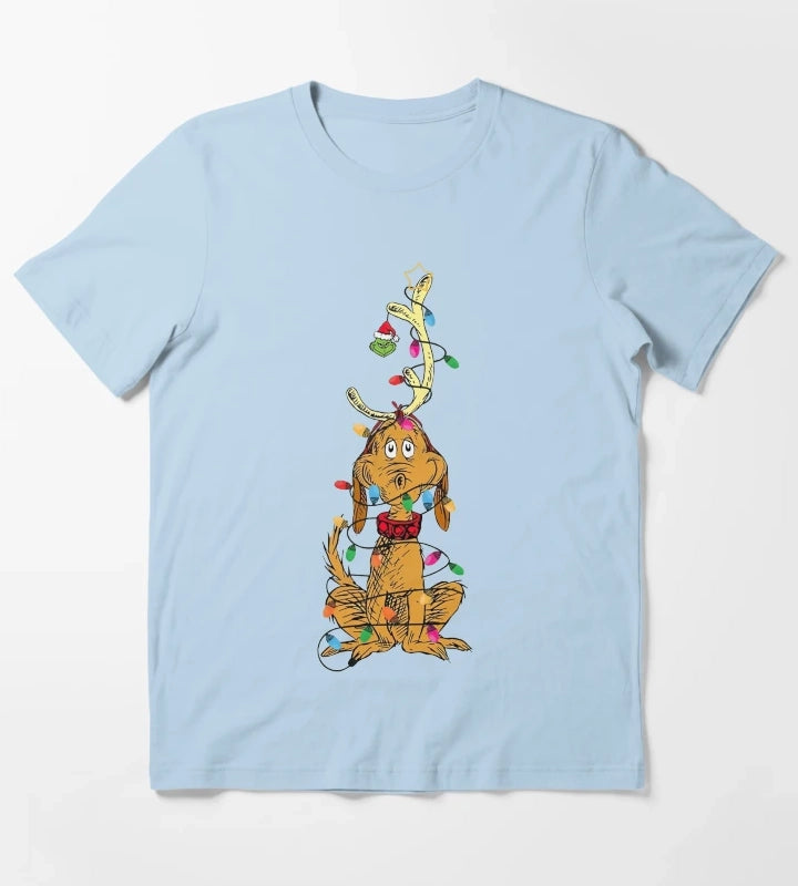 Dog Christmas Light T-Shirt Sky Blue