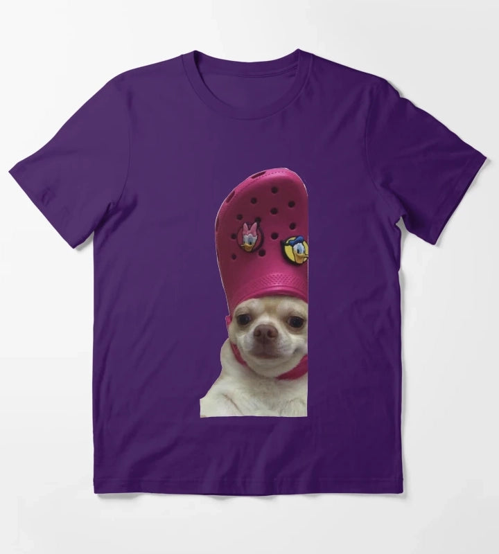 Dog Wearing a Croc T-Shirt Purple
