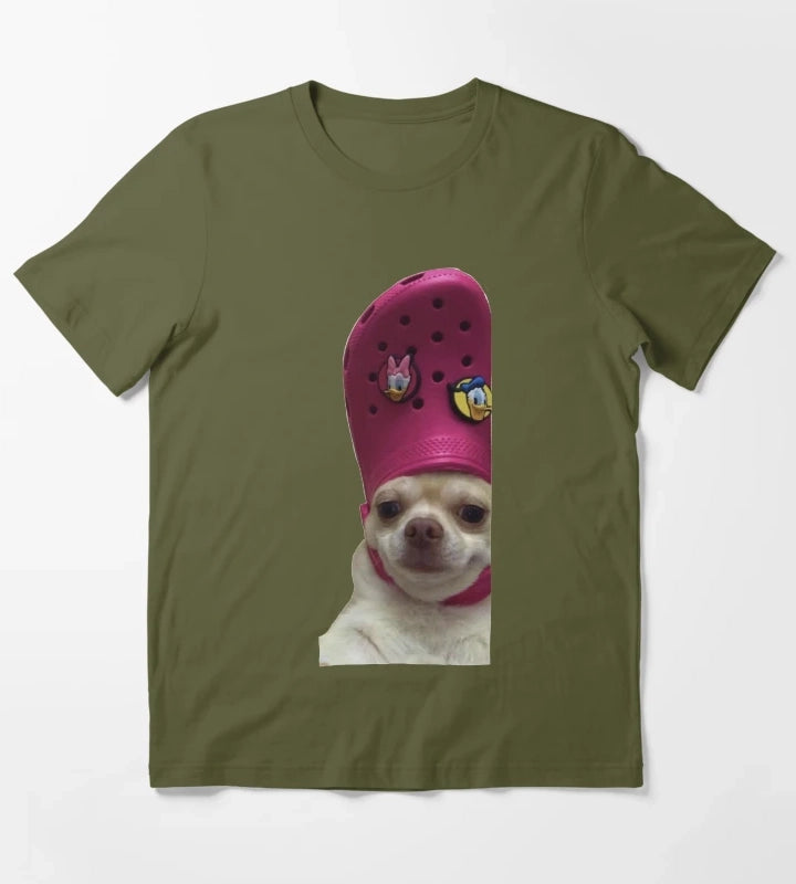 Dog Wearing a Croc T-Shirt Olive Green