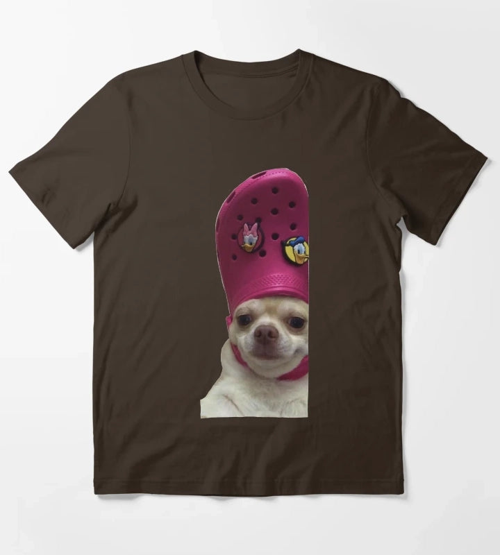 Dog Wearing a Croc T-Shirt Brown