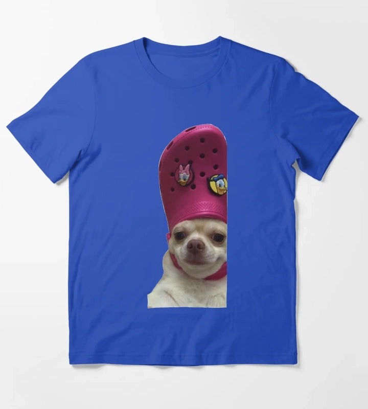 Dog Wearing a Croc T-Shirt Blue