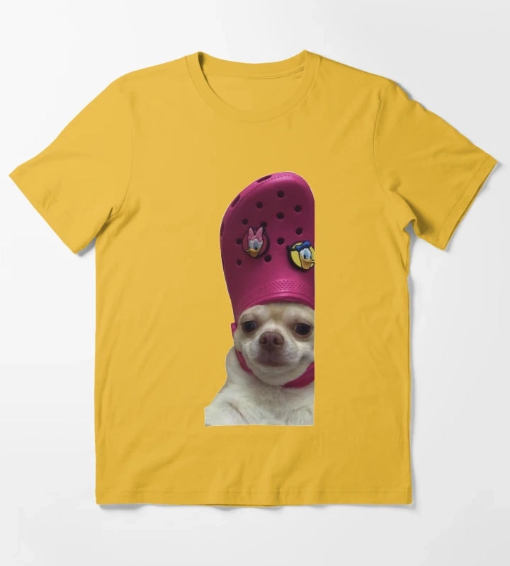 Dog Wearing a Croc T-Shirt Yellow