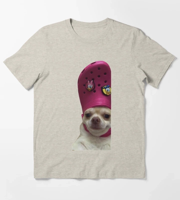 Dog Wearing a Croc T-Shirt Cream
