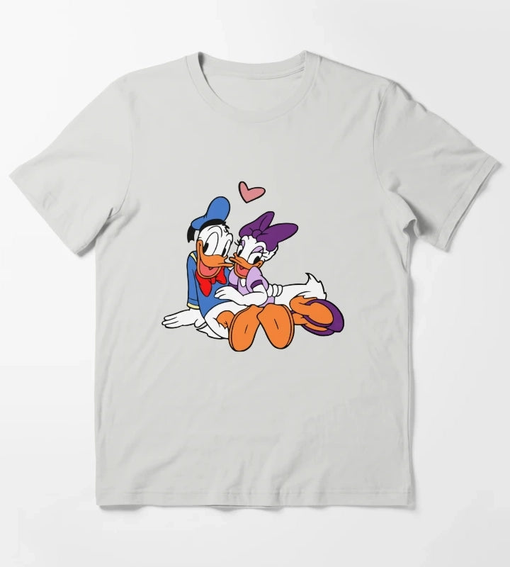 Donald and Daisy Cute Duck Couple T-Shirt Light Grey