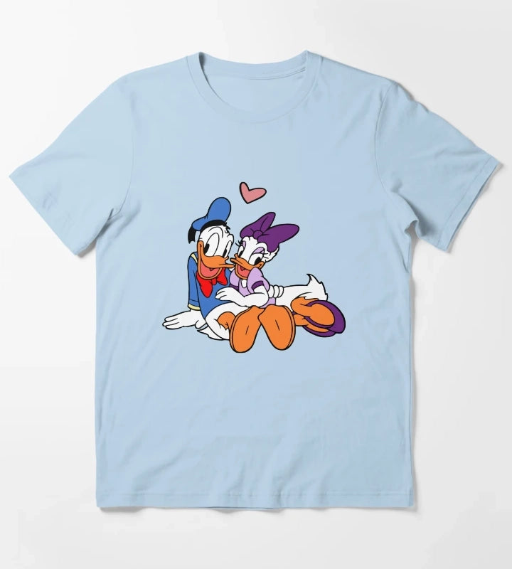 Donald and Daisy Cute Duck Couple T-Shirt Sky Blue