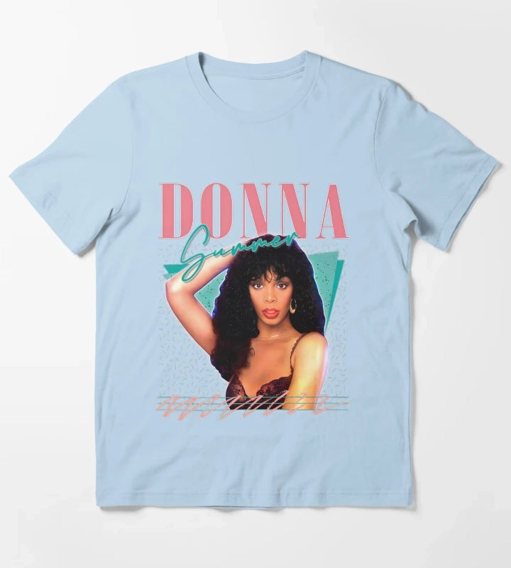 Donna Summer Retro Style Fan Art Design T-Shirt Sky Blue