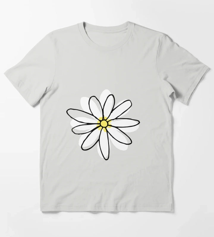 Doodle Daisy Flower T-Shirt Light Grey