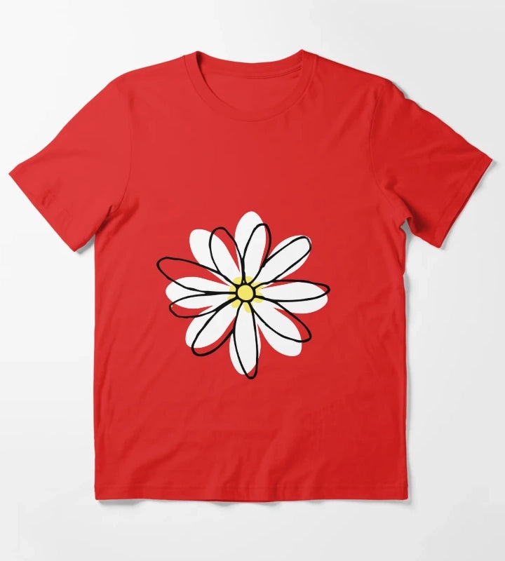 Doodle Daisy Flower T-Shirt Red