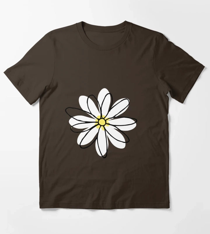 Doodle Daisy Flower T-Shirt Brown