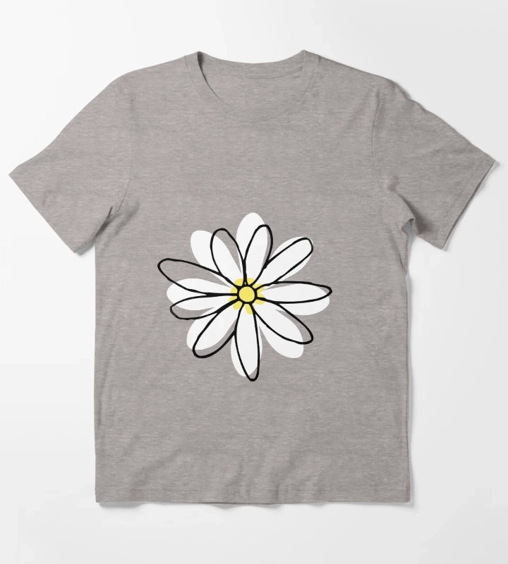 Doodle Daisy Flower T-Shirt Heather Grey