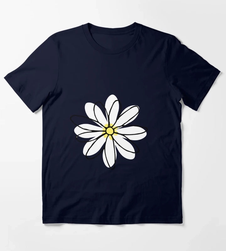 Doodle Daisy Flower T-Shirt Navy
