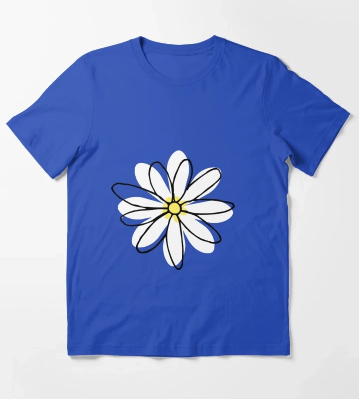 Doodle Daisy Flower T-Shirt Blue