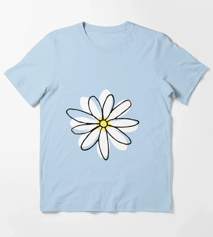 Doodle Daisy Flower T-Shirt Sky Blue