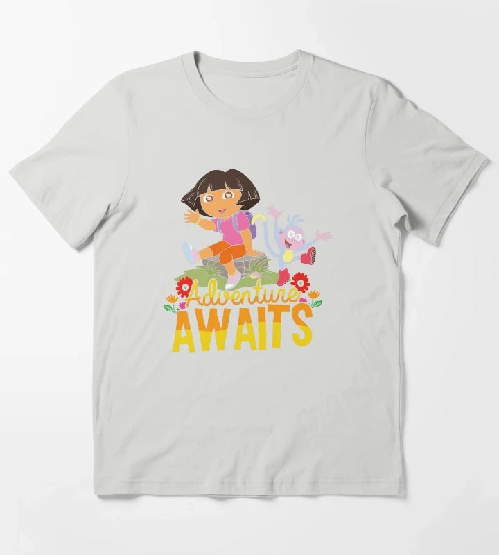 Dora the Explorer Adventure Awaits Dora and Boots Portrait T-Shirt Light Grey