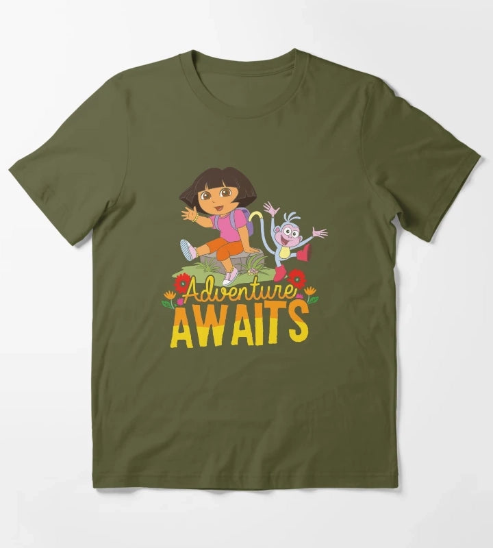 Dora the Explorer Adventure Awaits Dora and Boots Portrait T-Shirt Olive Green