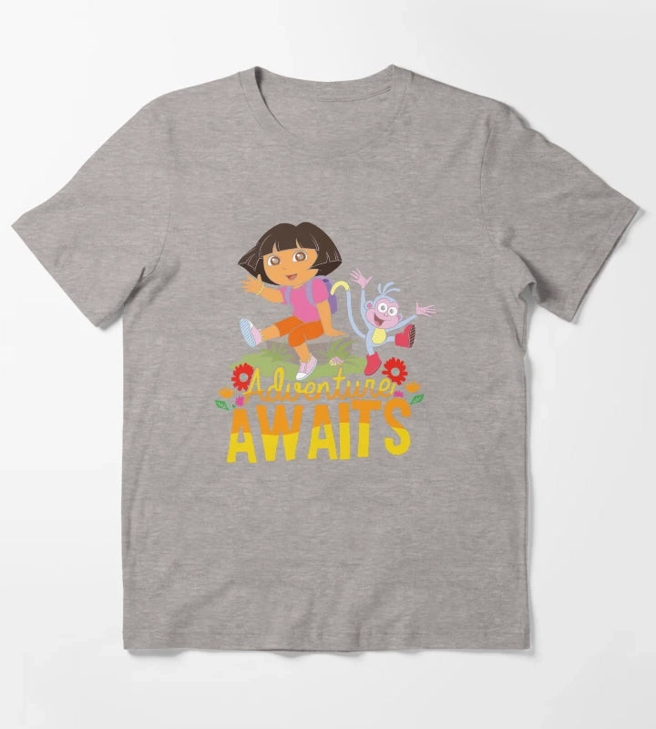 Dora the Explorer Adventure Awaits Dora and Boots Portrait T-Shirt Heather Grey