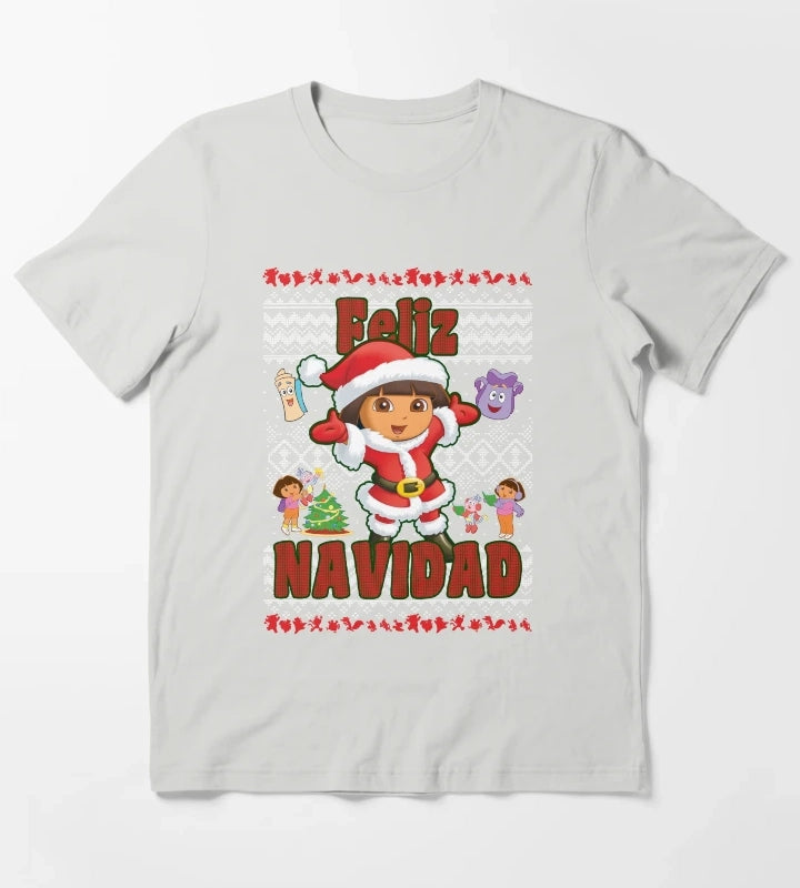 Dora the Explorer Christmas Dora Santa Ugly Sweater T-Shirt Light Grey
