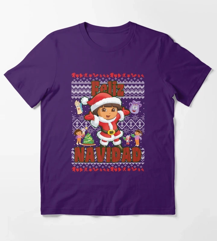 Dora the Explorer Christmas Dora Santa Ugly Sweater T-Shirt Purple