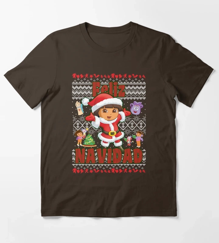 Dora the Explorer Christmas Dora Santa Ugly Sweater T-Shirt Brown