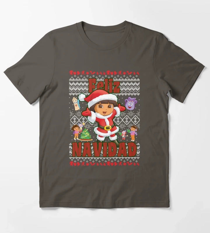 Dora the Explorer Christmas Dora Santa Ugly Sweater T-Shirt Dark Grey
