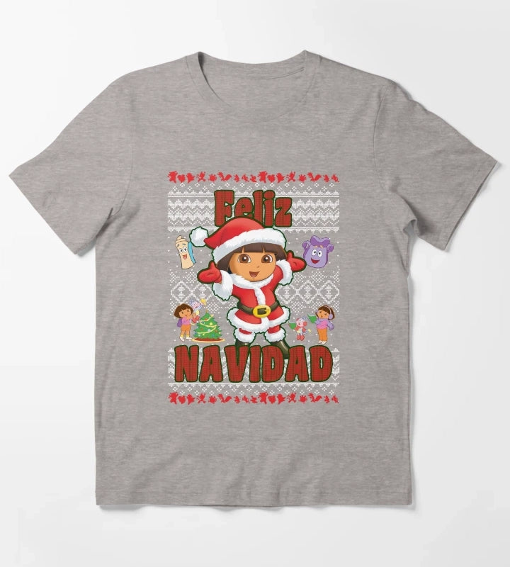 Dora the Explorer Christmas Dora Santa Ugly Sweater T-Shirt Heather Grey