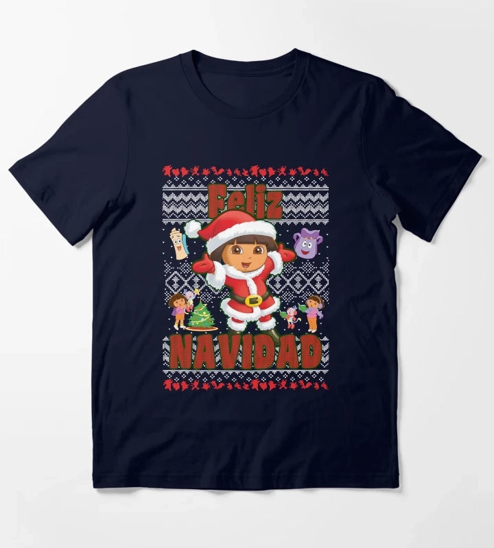 Dora the Explorer Christmas Dora Santa Ugly Sweater T-Shirt Navy