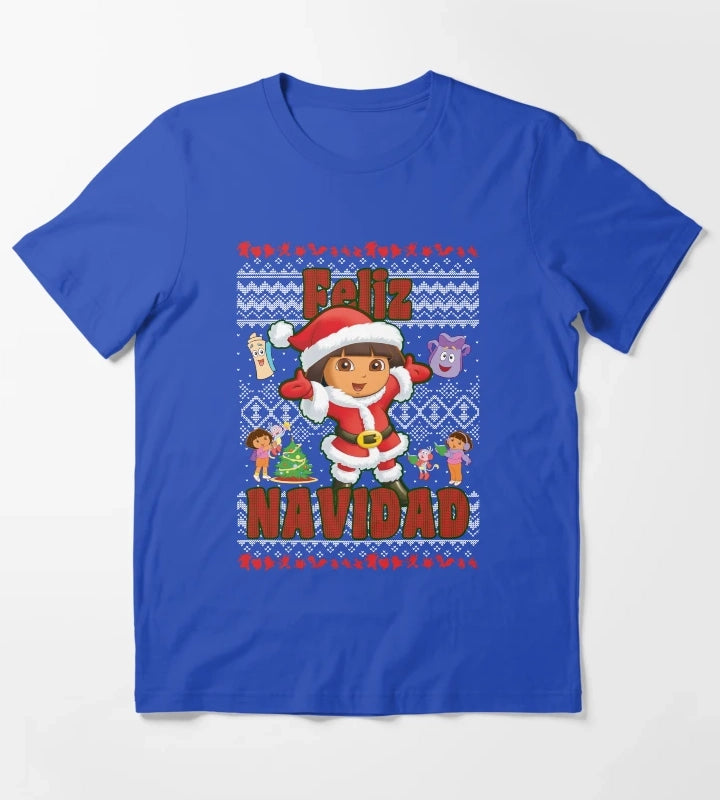 Dora the Explorer Christmas Dora Santa Ugly Sweater T-Shirt Blue
