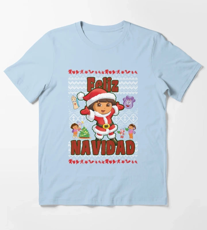Dora the Explorer Christmas Dora Santa Ugly Sweater T-Shirt Sky Blue