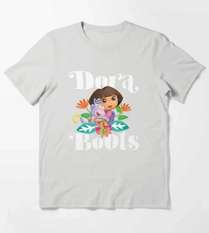 Dora the Explorer Dora and Boots Hugging Portrait T-Shirt Light Grey