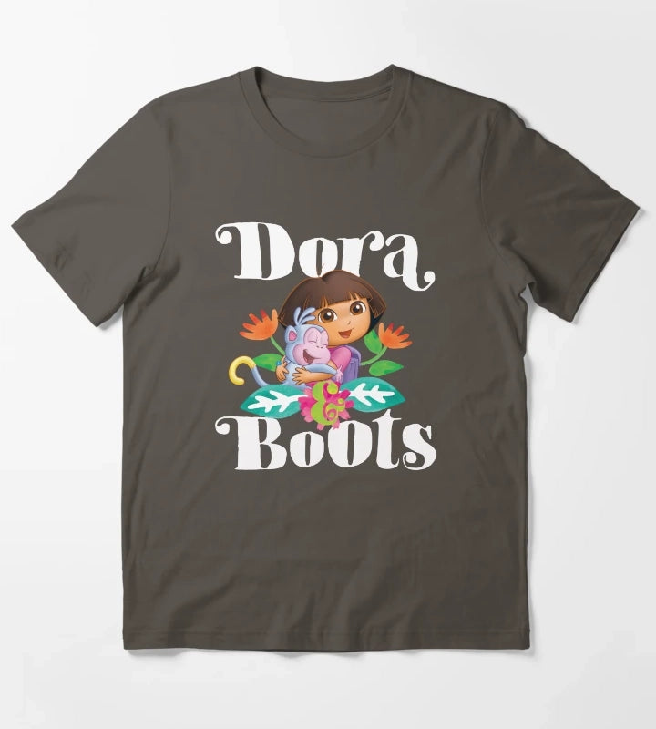 Dora the Explorer Dora and Boots Hugging Portrait T-Shirt Dark Grey