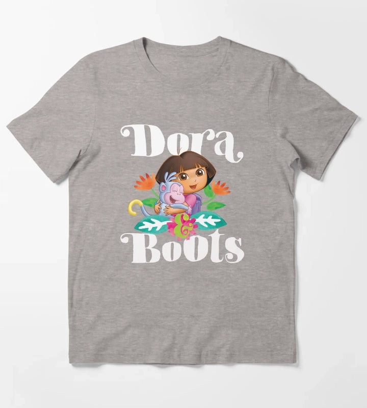 Dora the Explorer Dora and Boots Hugging Portrait T-Shirt Heather Grey