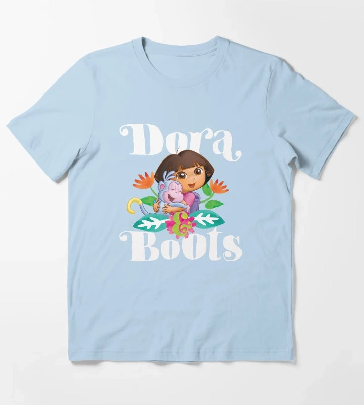 Dora the Explorer Dora and Boots Hugging Portrait T-Shirt Sky Blue