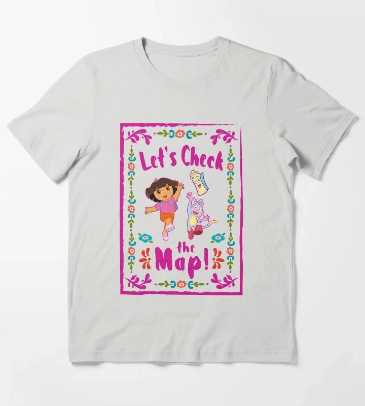 Dora the Explorer Lets Check The Map Group Portrait T-Shirt Light Grey