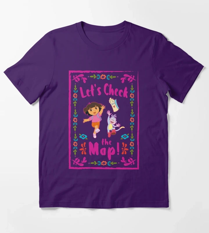 Dora the Explorer Lets Check The Map Group Portrait T-Shirt Purple