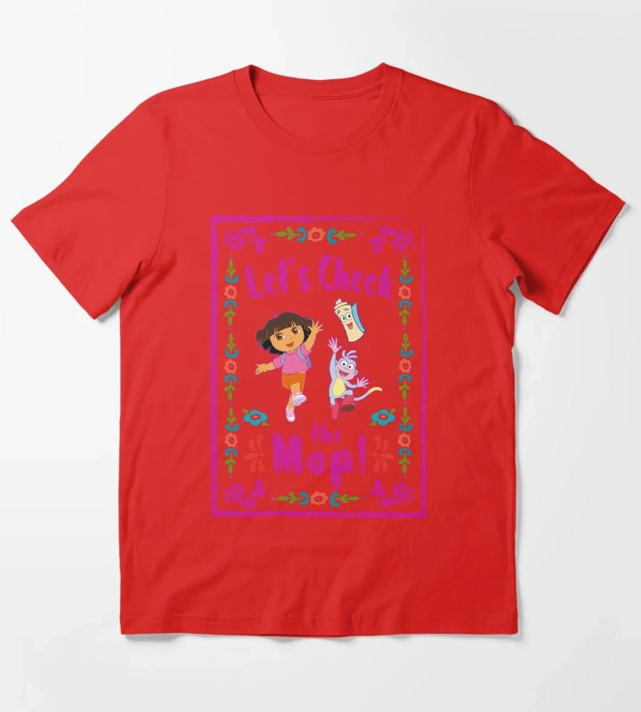 Dora the Explorer Lets Check The Map Group Portrait T-Shirt Red
