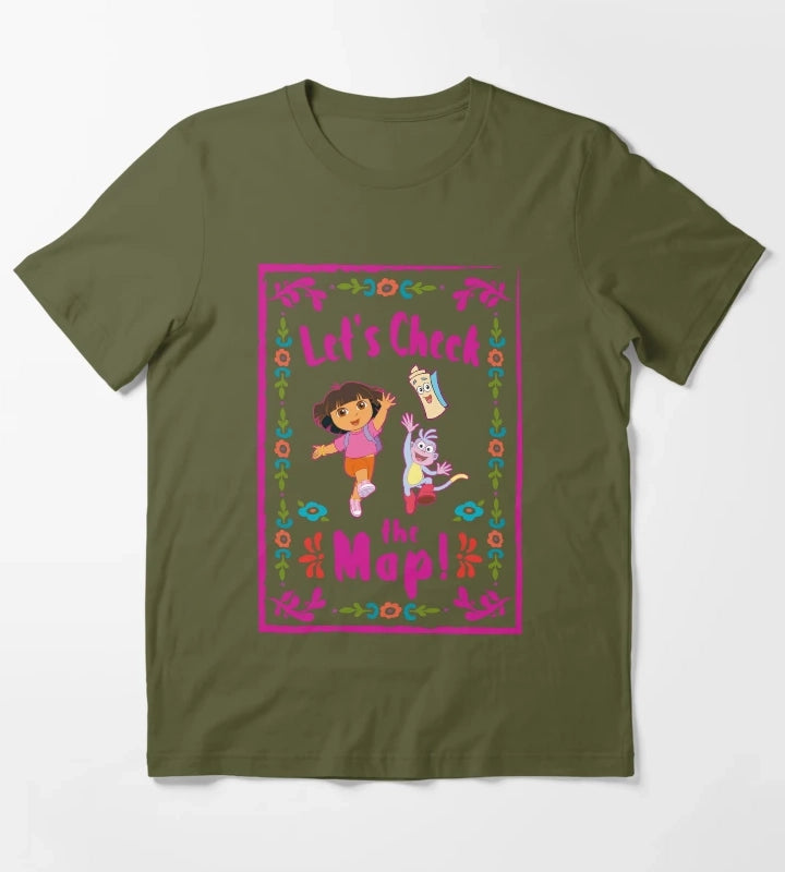 Dora the Explorer Lets Check The Map Group Portrait T-Shirt Olive Green