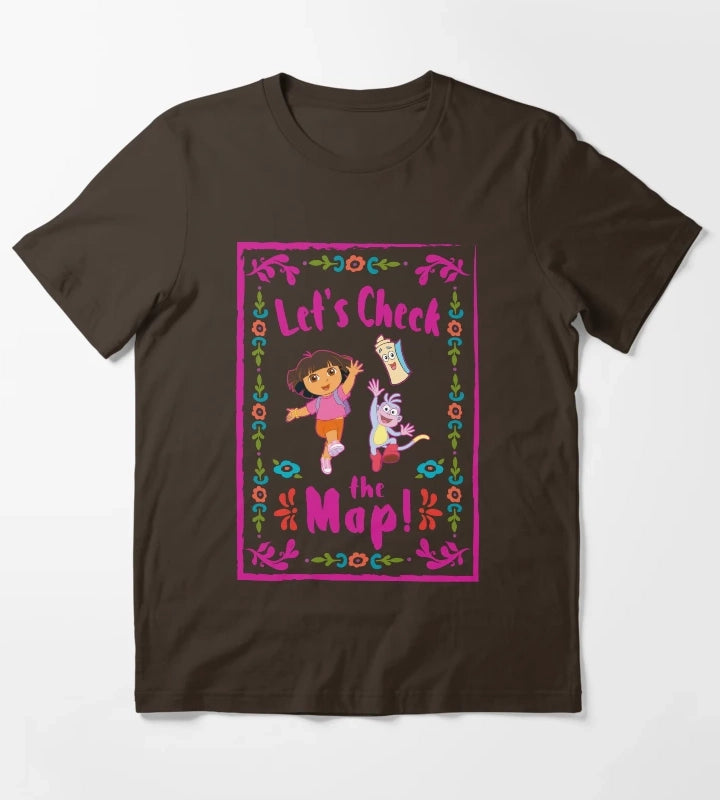 Dora the Explorer Lets Check The Map Group Portrait T-Shirt Brown