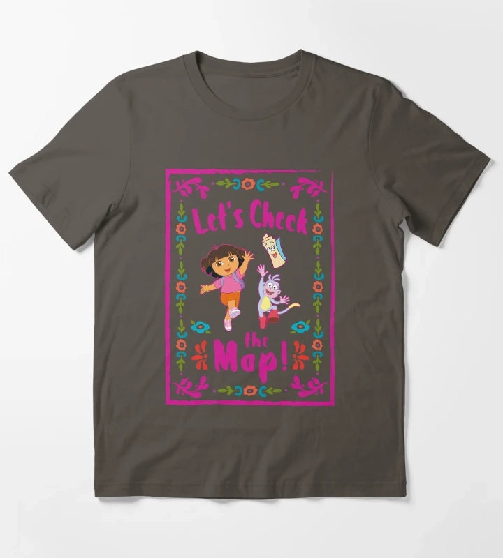 Dora the Explorer Lets Check The Map Group Portrait T-Shirt Dark Grey
