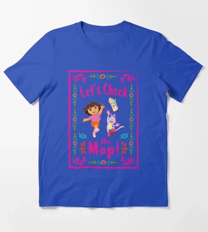 Dora the Explorer Lets Check The Map Group Portrait T-Shirt Blue