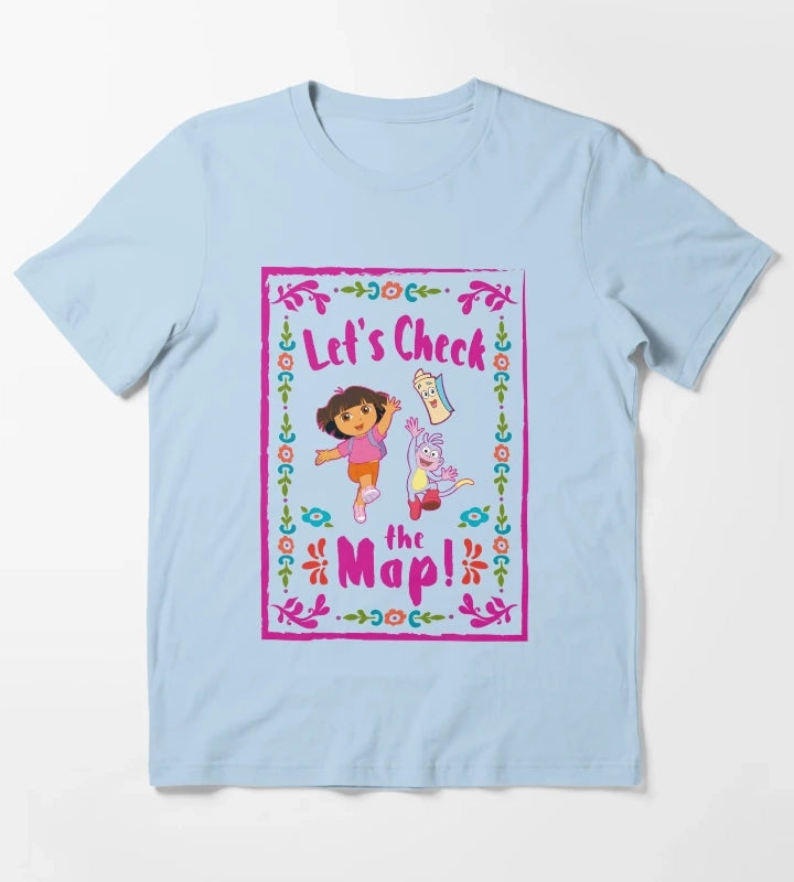 Dora the Explorer Lets Check The Map Group Portrait T-Shirt Sky Blue