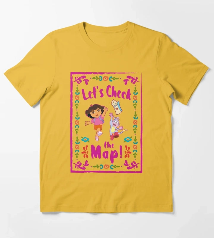 Dora the Explorer Lets Check The Map Group Portrait T-Shirt Yellow