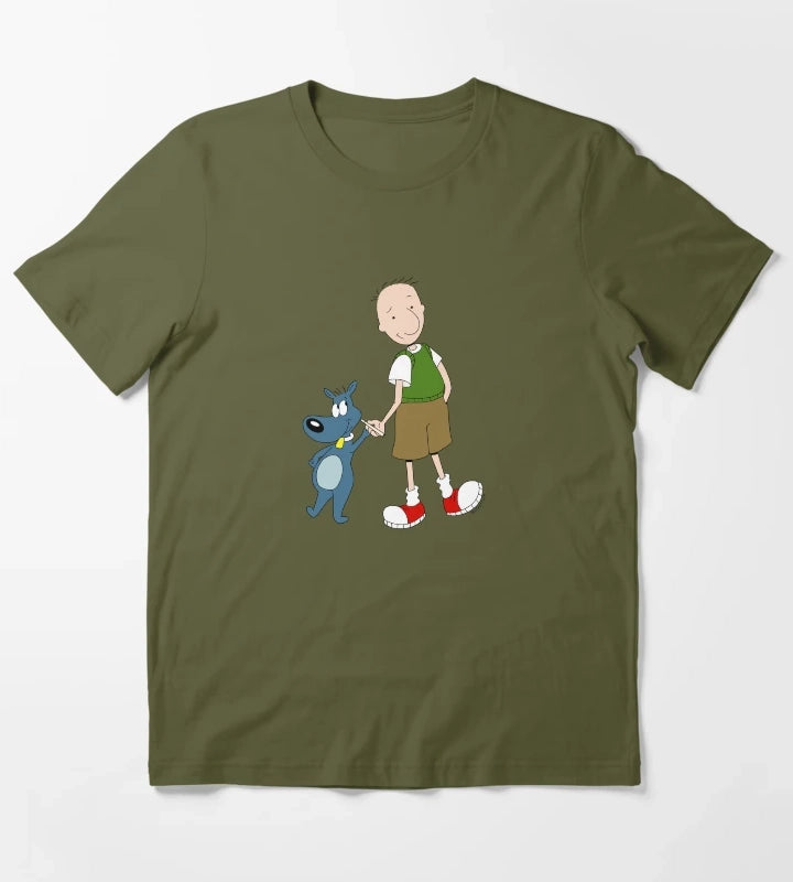 Doug Funnie and Porkchop Smoking Weed Cannabis Cartoon Art T-Shirt Olive Green