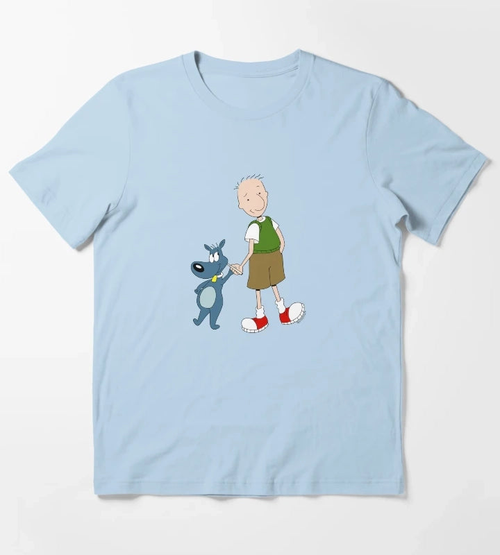 Doug Funnie and Porkchop Smoking Weed Cannabis Cartoon Art T-Shirt Sky Blue