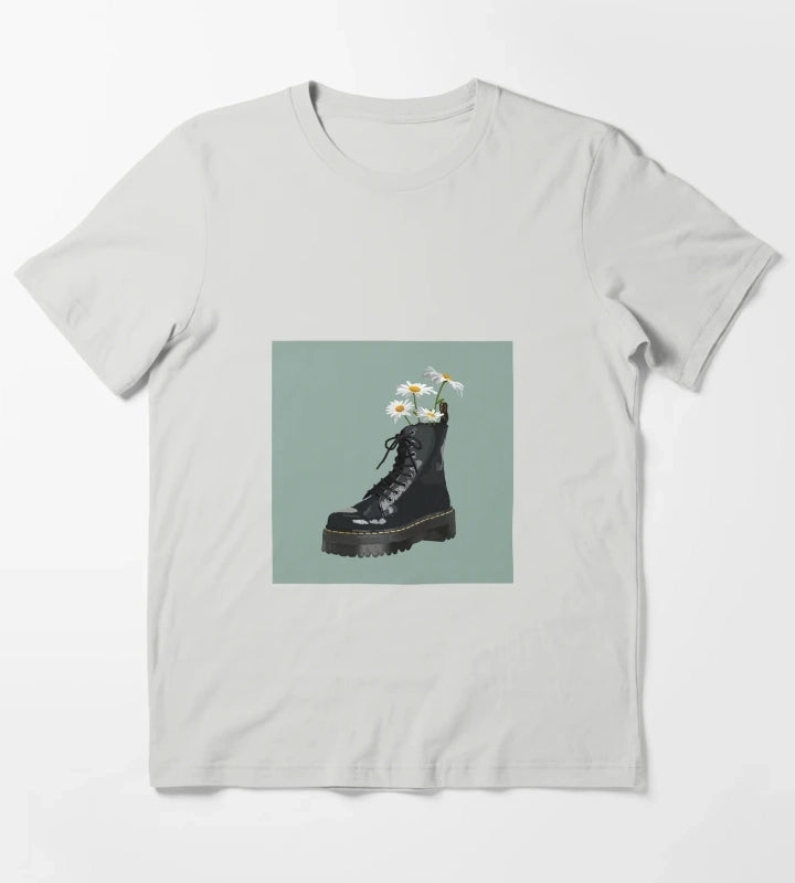 Dr Martens boot with flowers T-Shirt Light Grey