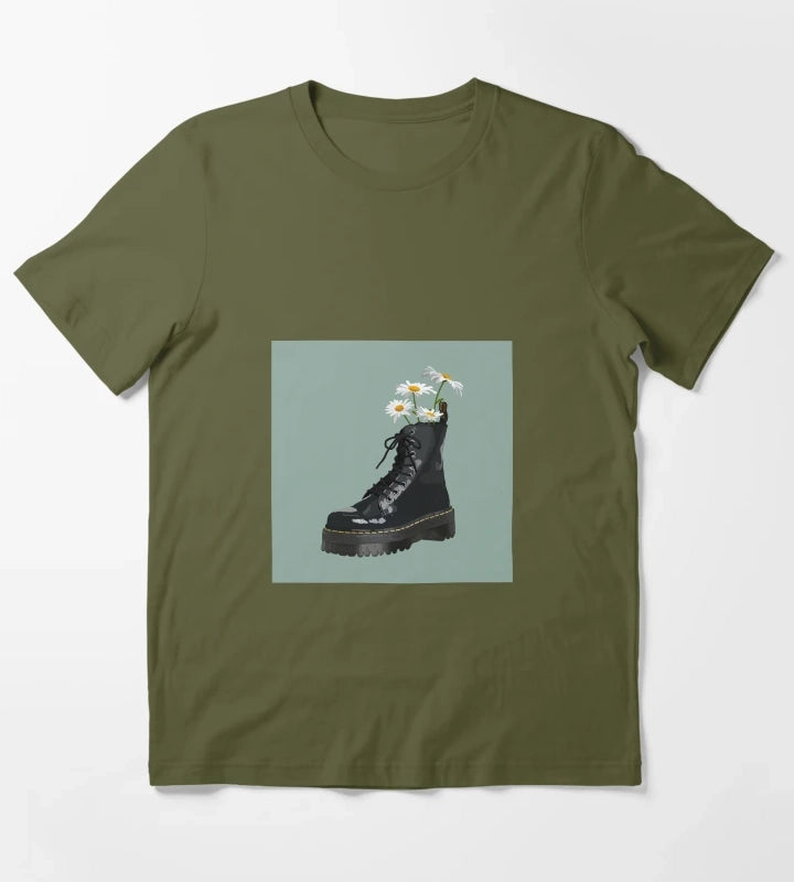 Dr Martens boot with flowers T-Shirt Olive Green