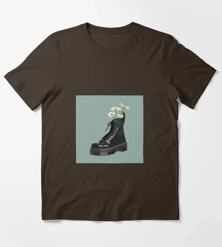 Dr Martens boot with flowers T-Shirt Brown