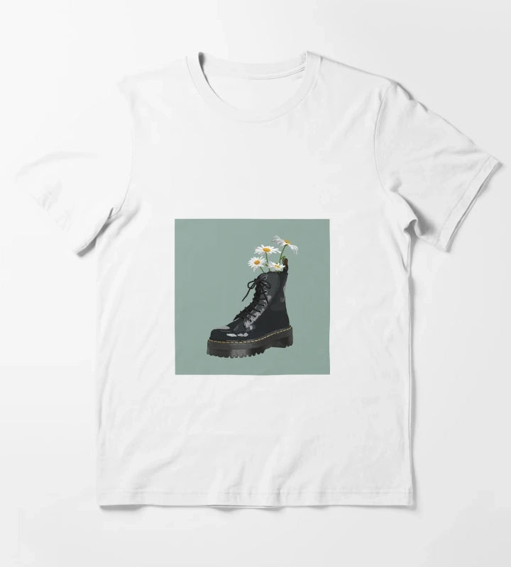 Dr Martens boot with flowers T-Shirt White
