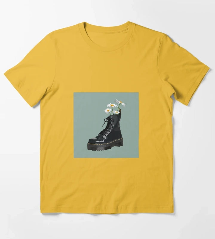 Dr Martens boot with flowers T-Shirt Yellow