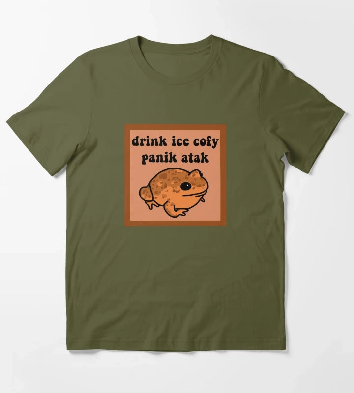 Drink Ice Cofy Frog T-Shirt Olive Green