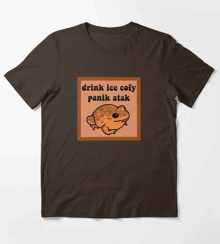 Drink Ice Cofy Frog T-Shirt Brown